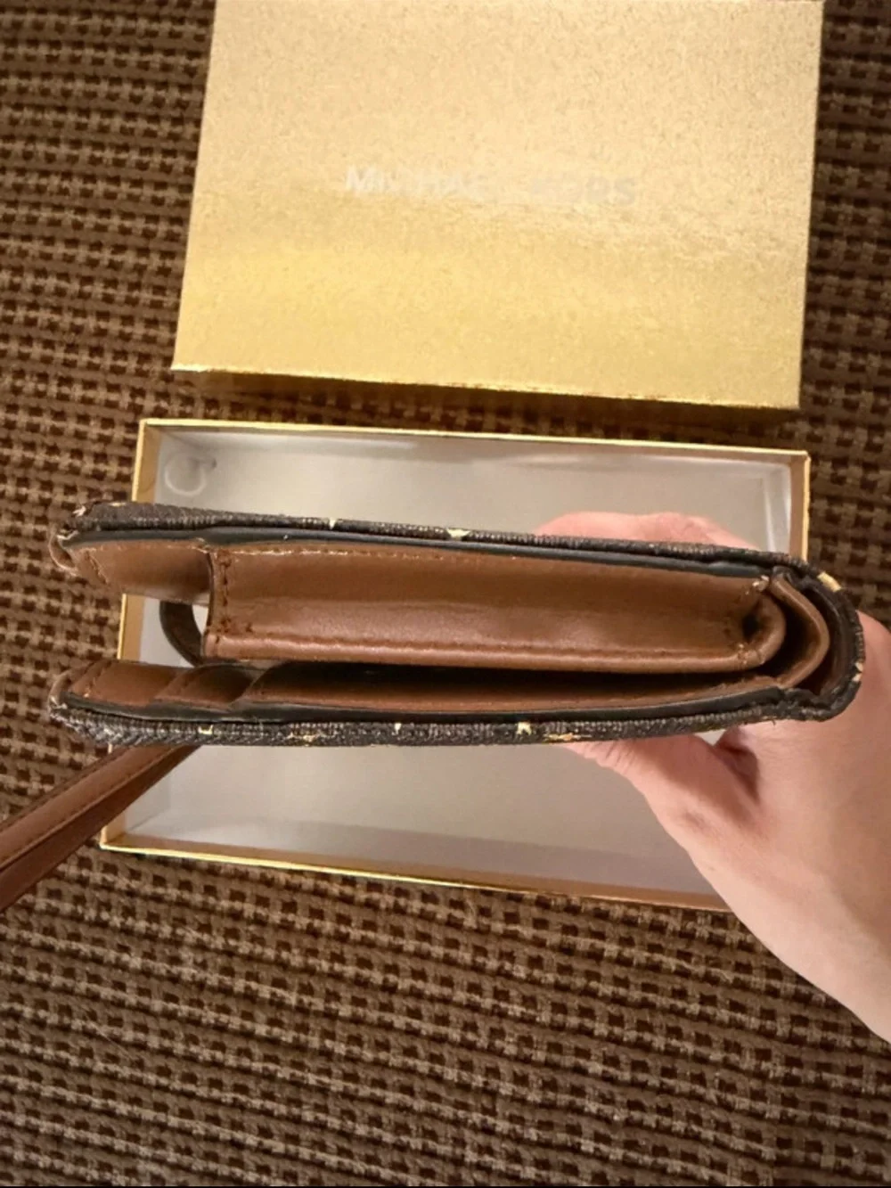 Michael Kors Brown Star Print Wristlet/Wallet with Gold Accents